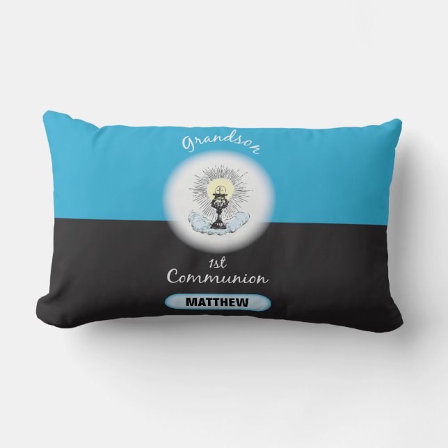 Coussin Rectangle Première communion de petit-fils, tasse bleue (Recto)