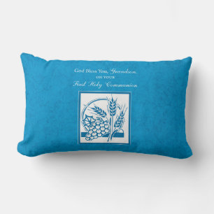 Coussin Rectangle Première communion petit-fils Bleu, Blé, Raisins