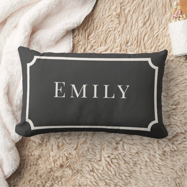 Coussin Rectangle Preppy Gray & White Name Dorm Pillow (Couverture)