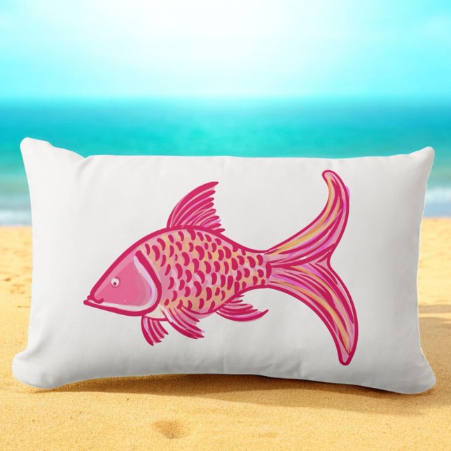 Coussin Rectangle Preppy Pink Orange Fish  (Créateur téléchargé)