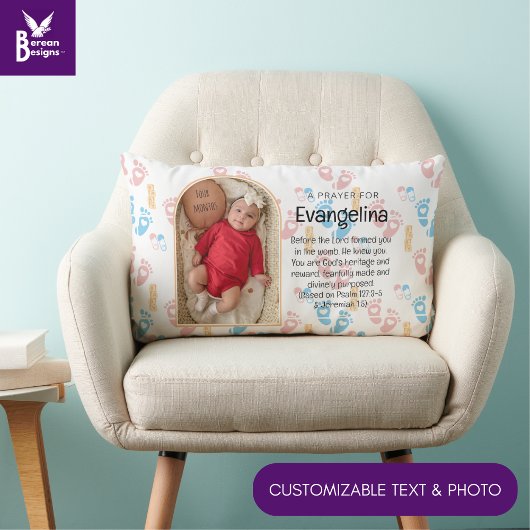 Coussin Rectangle Prière chrétienne pour bébé personnalisée