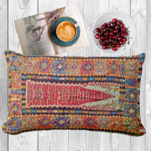Coussin Rectangle Prière turque antique rouge, bleu et orange Kilim