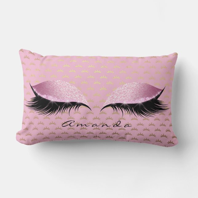 Coussin Rectangle Princesse Rose Gold Parties scintillant Lashes Nom (Recto)