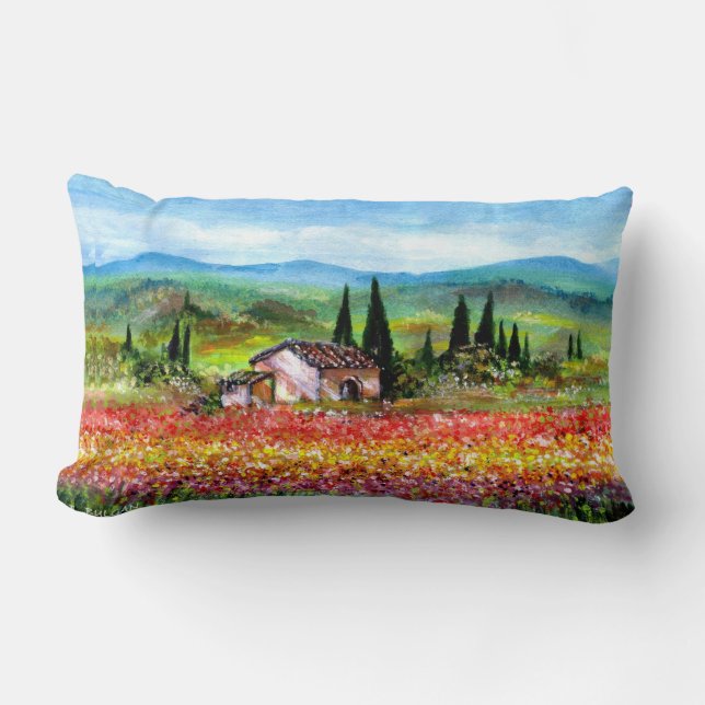 COUSSIN RECTANGLE PRINTEMPS EN TOSCANE / CHAMPS DE FLEURS COLORÉS (Recto)