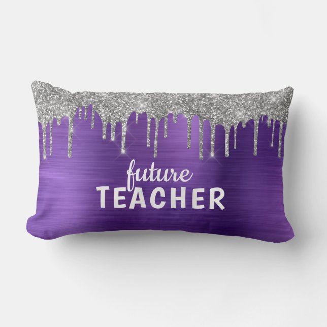 Coussin Rectangle Professeur personnalisé de métal brossé violet (Recto)