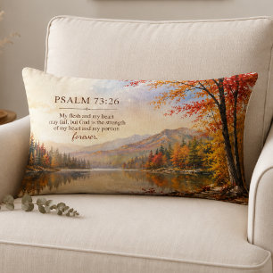 Coussin Rectangle Psaume 73:26 Verset biblique Lac d'automne 
