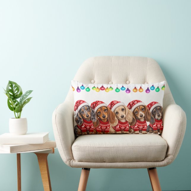 Coussin Rectangle Puppy Teckel de Noël (Chaise)