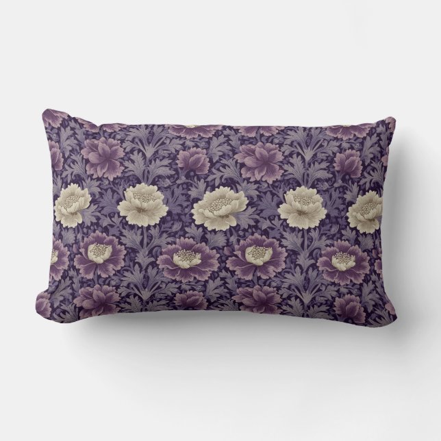 Coussin Rectangle Purple William Morris Style Floral (Recto)