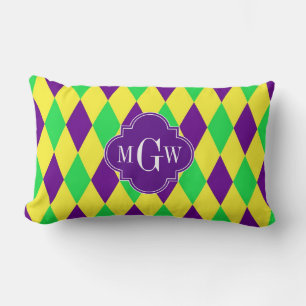 Coussin Rectangle Purple Yellow Green Harlequin Purp Quat 3 Monogram