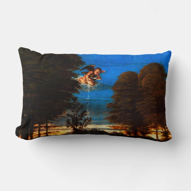 Coussin Rectangle Putto In Blue Sky déverse une cascade de fleurs bl (Recto)