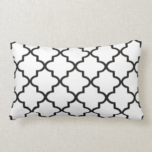 Coussin Rectangle Quatrefoil marocain moderne blanc et noir