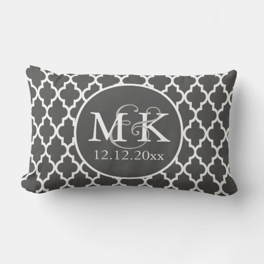 Coussin Rectangle Quatrefoil Monogramme Mariage gris et blanc V2 (Recto)