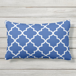 Coussin Rectangle Quatrefoil Royal bleu et blanc marocain moderne
