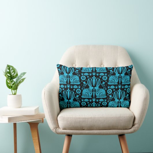Coussin Rectangle Rabbit Nordic Scandinavian Folk Art (Chaise)