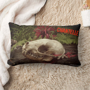 Coussin Rectangle Raccoon crâne vieux rond avec fougères et rouge Mo