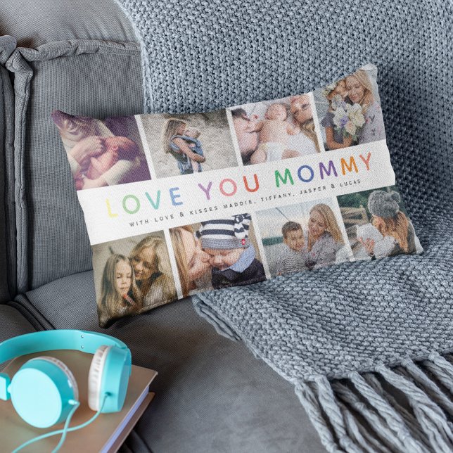 Coussin Rectangle Rainbow 'LOVE YOU MOMMY' Photo Collage Keepsaké (Créateur téléchargé)