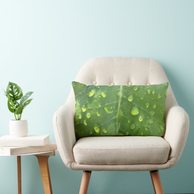 Coussin Rectangle Raindrops sur une feuille (Chaise)