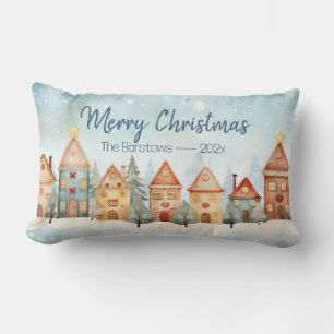 Coussin Rectangle Rangée de pain d'épice Maisons Noël