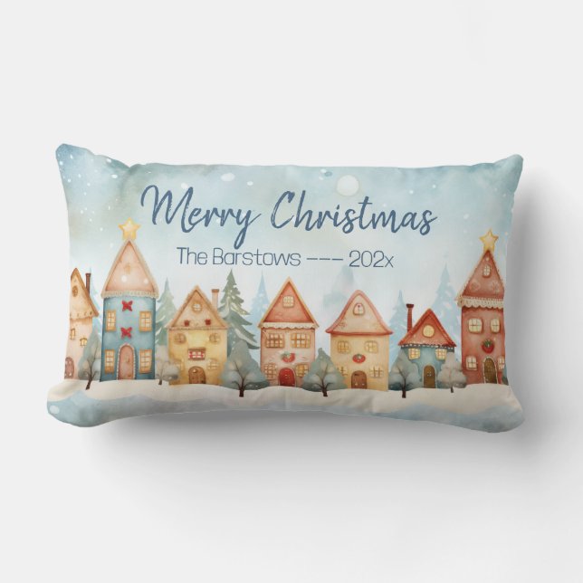 Coussin Rectangle Rangée de pain d'épice Maisons Noël (Recto)