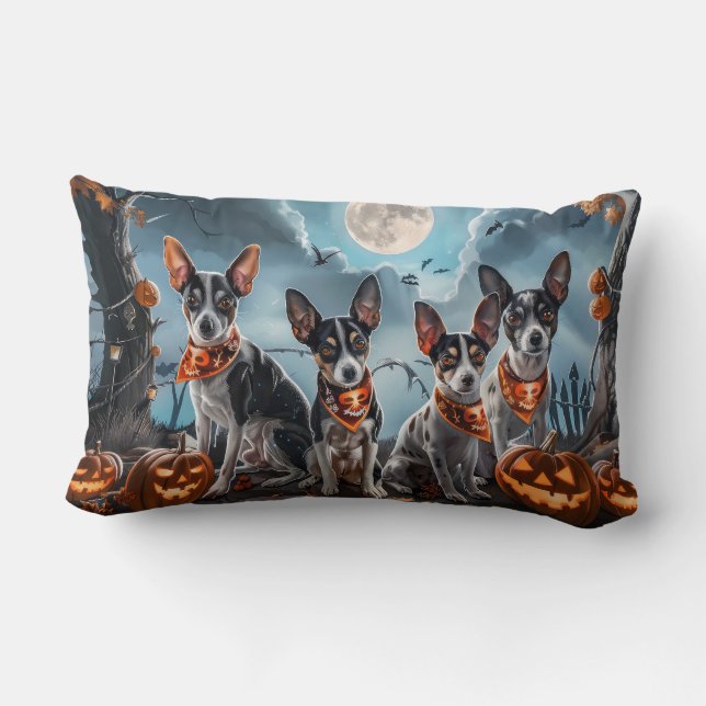 Coussin Rectangle Rat Terrier Halloween Éffrayant (Verso)