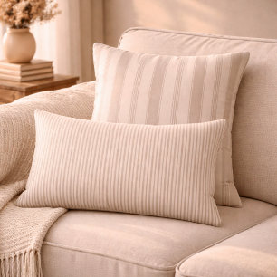 Coussin Rectangle Rayé Beige & Taupe Maison de Campagne Rustique Neu