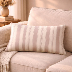 Coussin Rectangle Rayé Beige & Taupe Maison de Campagne Rustique Neu