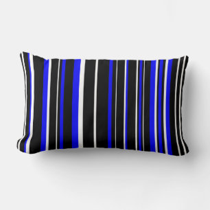 Coussin Rectangle Rayure de code-barres noir, bleu roi et blanc