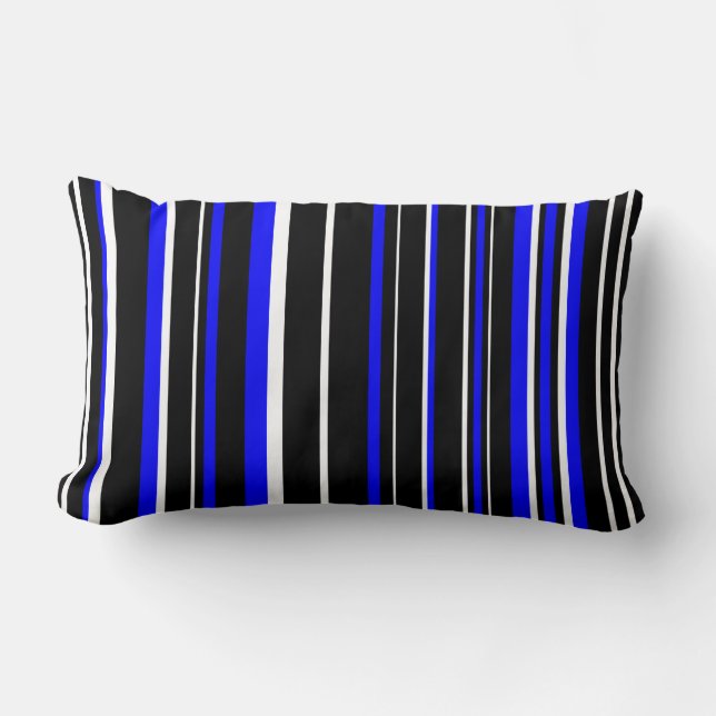 Coussin Rectangle Rayure de code-barres noir, bleu roi et blanc (Recto)