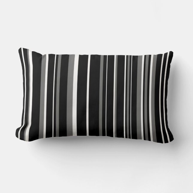 Coussin Rectangle Rayure de code-barres noir, gris et blanc (Recto)