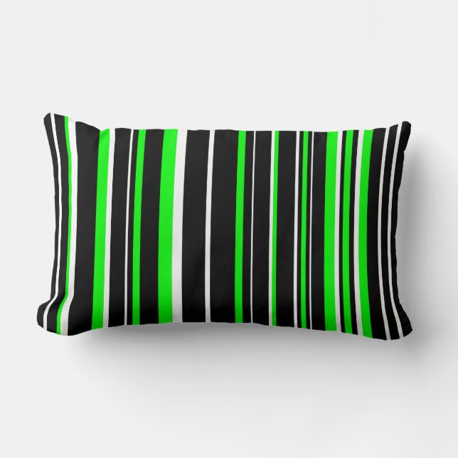 Coussin Rectangle Rayure de code-barres noir, vert citron et blanc (Recto)