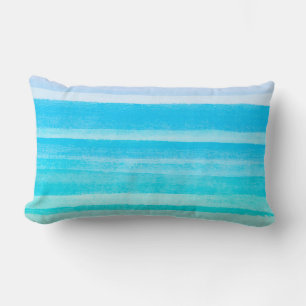 Coussin Rectangle Rayure turquoise d'Ombre d'aquarelle de bleu d'océ