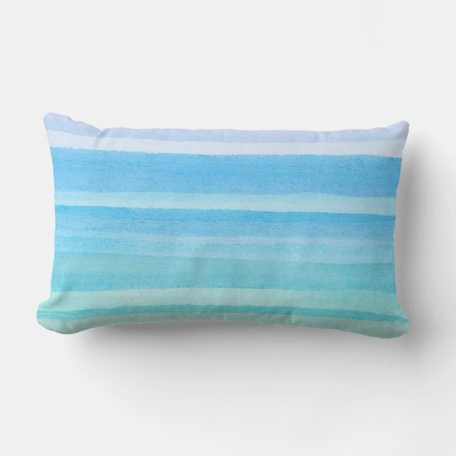 Coussin Rectangle Rayure turquoise d'Ombre d'aquarelle de bleu d'océ (Recto)