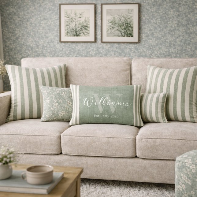 Coussin Rectangle Rayure vert sauge rustique personnalisée (Créateur téléchargé)