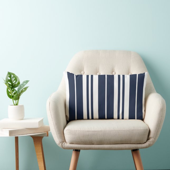 Coussin Rectangle Rayures blanches bleu marine Côté mer (Chaise)
