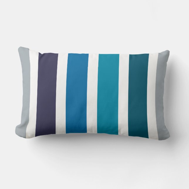 Coussin Rectangle Rayures blanches turquoises bleues (Recto)