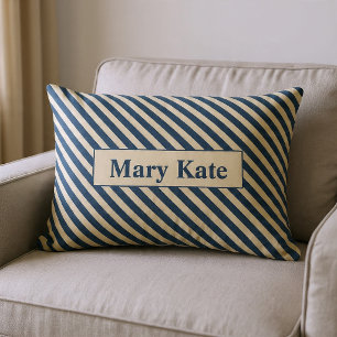 Coussin Rectangle Rayures Bleu/Vanille avec Monogramme