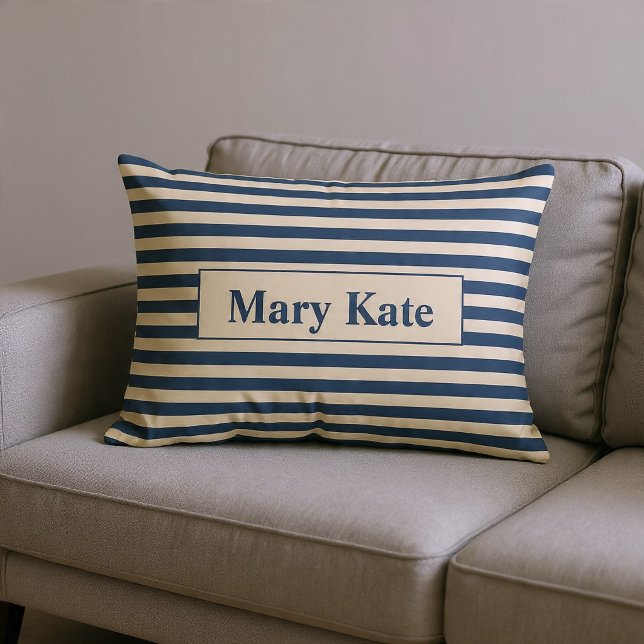 Coussin Rectangle Rayures Bleu/Vanille Monogramme (Créateur téléchargé)