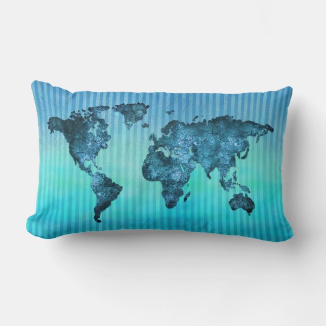 Coussin Rectangle Rayures bleues au néon de la carte | du monde (Recto)
