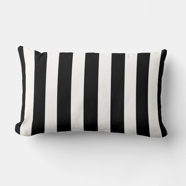 Coussin Rectangle Rayures classiques de concepteur en noir et blanc (Recto)