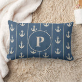 Coussin Rectangle Rayures d'ancre marine et de corde | Monogramme (Couverture)