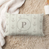 Coussin Rectangle Rayures d'ancre marine et de corde | Monogramme (Couverture)