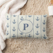 Coussin Rectangle Rayures d'ancre marine et de corde | Monogramme (Couverture)