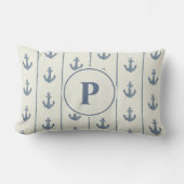 Coussin Rectangle Rayures d'ancre marine et de corde | Monogramme (Recto)