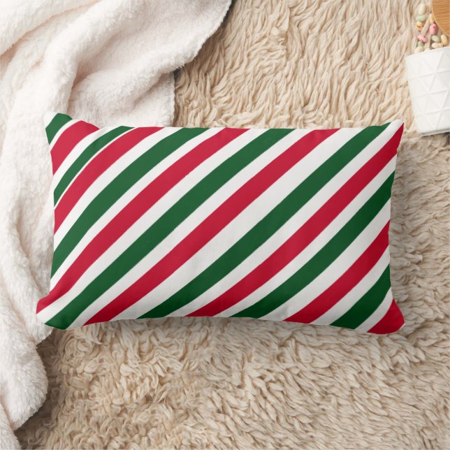 Coussin Rectangle Rayures de bâton de menthe en rouge, vert et blanc (Couverture)