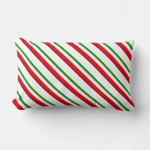 Coussin Rectangle Rayures de bonbon, rouge, vert et blanc