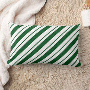 Coussin Rectangle Rayures de canne à sucre de Noël en vert et blanc