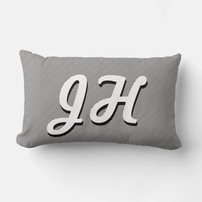 Coussin Rectangle Rayures fines noires et blanches | Initiales de st (Recto)