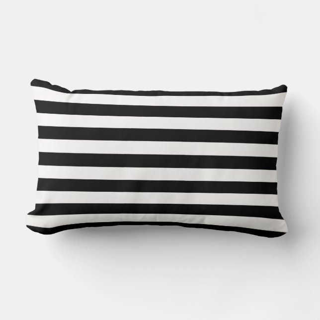 Coussin Rectangle Rayures horizontales larges noires et blanches à (Recto)