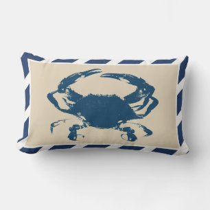 Coussin Rectangle Rayures nautiques et style côtier de crabe bleu