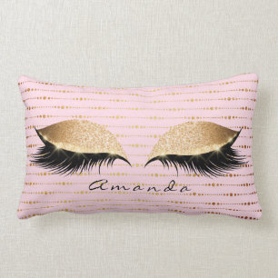 Coussin Rectangle Rayures nommées de Gold Glitter Lashes de
